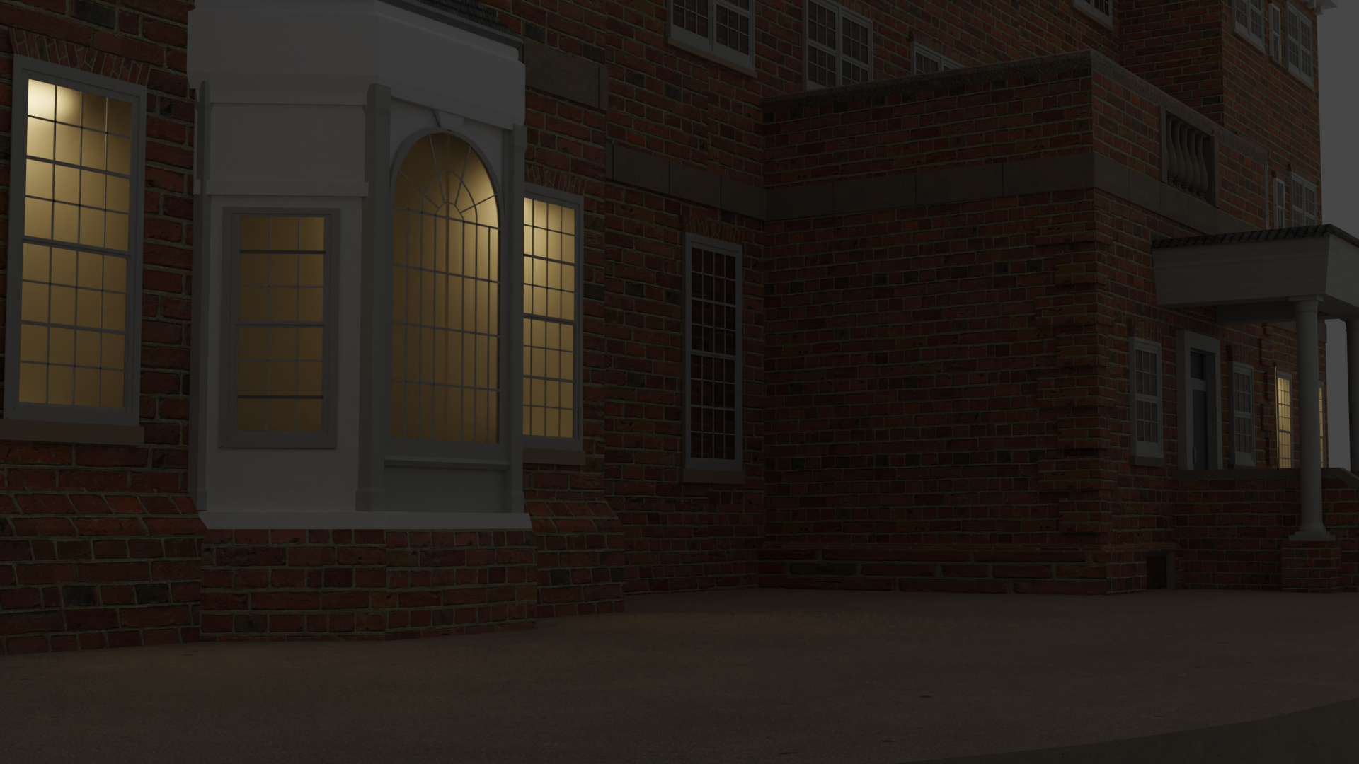 North hall rendered image with indoor lighting